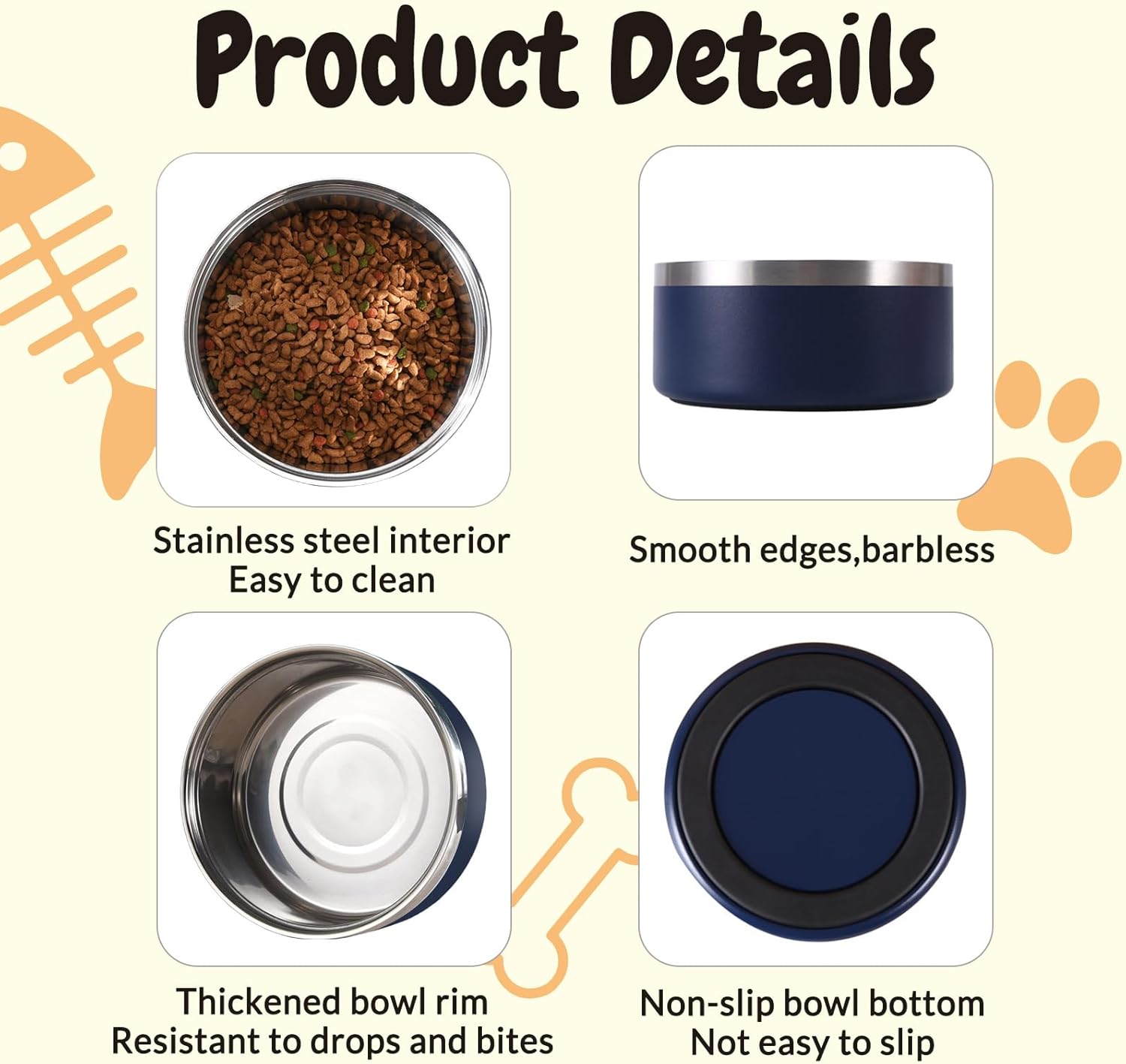 64OZ Personalized Dog Bowl Laser Engraved Custom Pet Name 18/32/42/64 oz No Slip Stainless Steel Insulated Bite-Resistant Food Water Dishes-Black