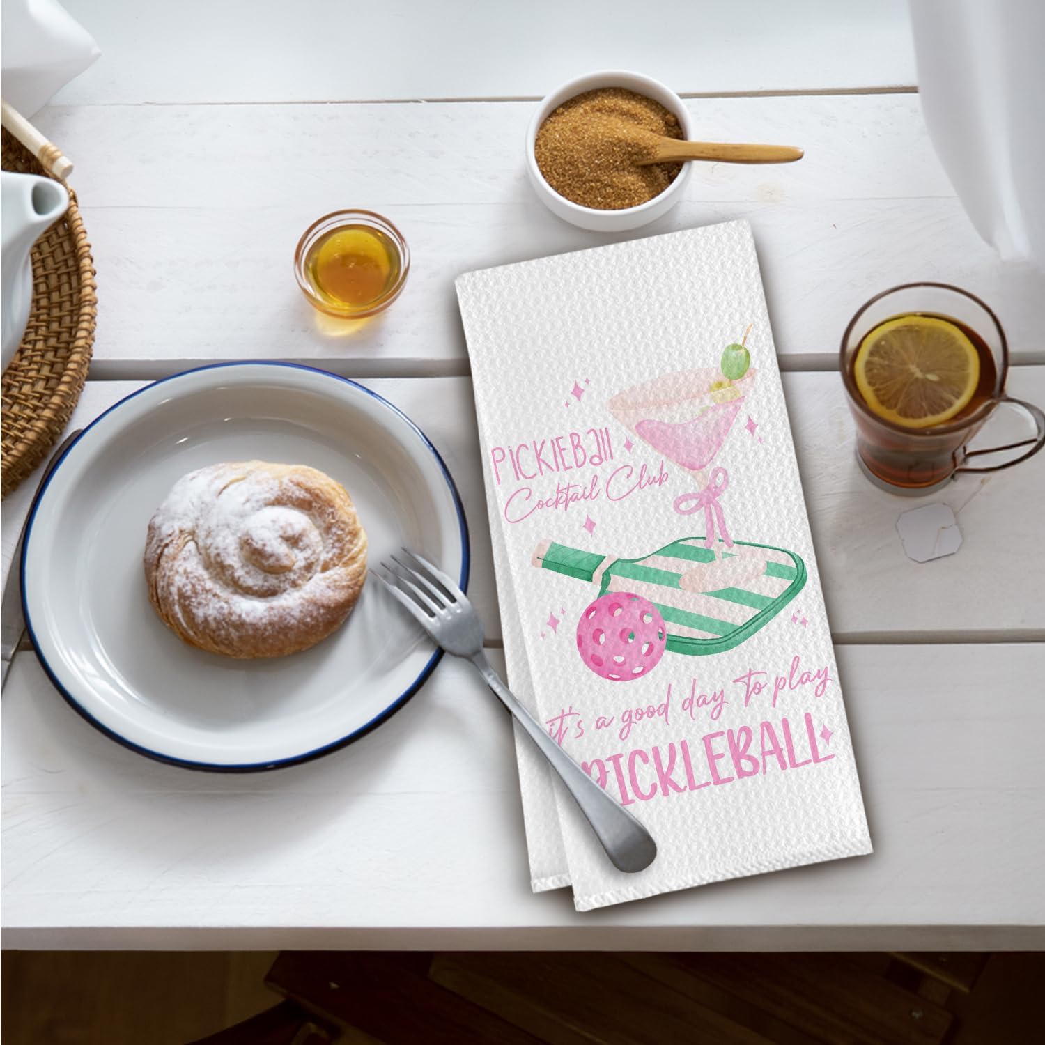 Coquette Pickleball Cocktail Kitchen Towels, Pickleball Lovers Gifts Dish Tea Towels for Kitchen Bar Cart Decor, Gifts for Cocktail Lovers Decorative Hand Towel, 16x24 Inch - Image 2