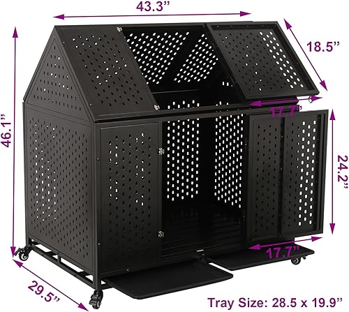 Miniatura 6 de Jaula indestructible para perros de 44 pulgadas, resistente a prueba de escapes, jaula de acero fuerte con impacto para perros grandes y medianos