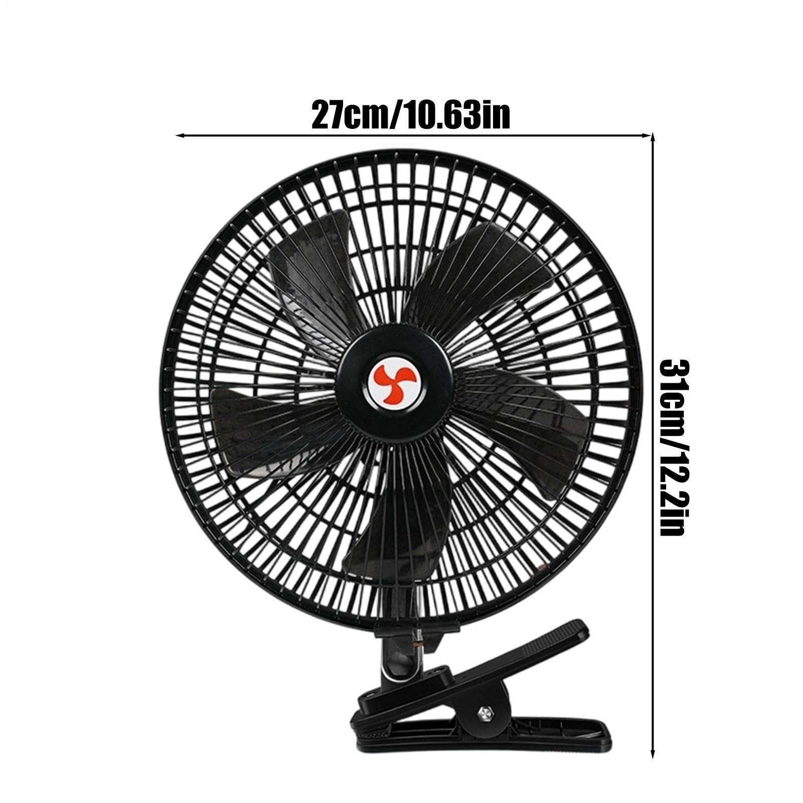 Ventilatore auto 25 cm DC Clip - Oscillazione automatica sigaro | 12 V 24 V portatile raffreddamento camion camper SUV | 3 velocità rotativa 2 porte USB Ventilazione 360°