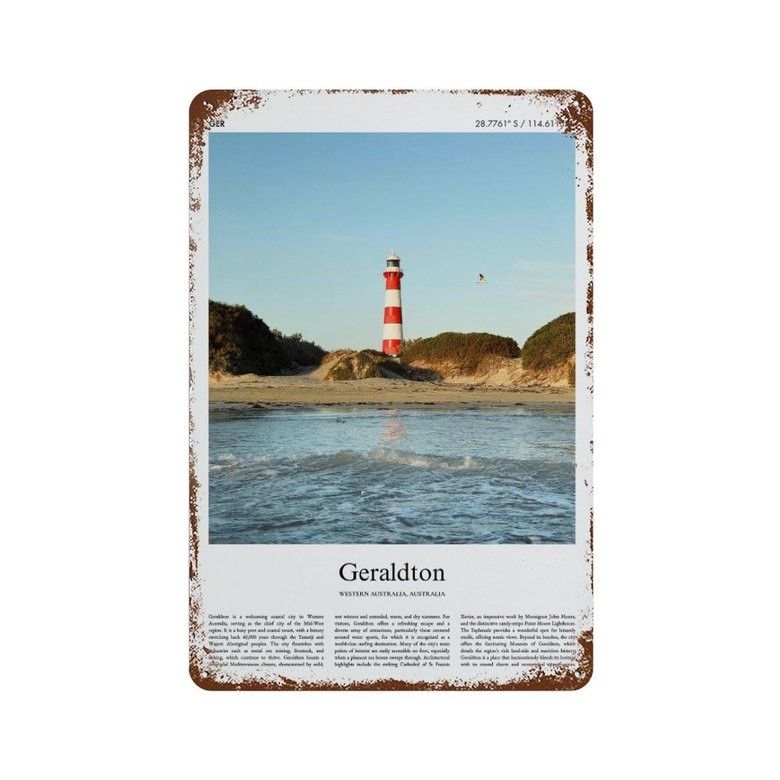 xiaoxiaoshen Geraldton Western Australia, Australia City Scenery Wall Decor Art Metal Tin Poster Modern Home Decor Art Home Bar Shop Decorations Vintage Sign 30x20cm