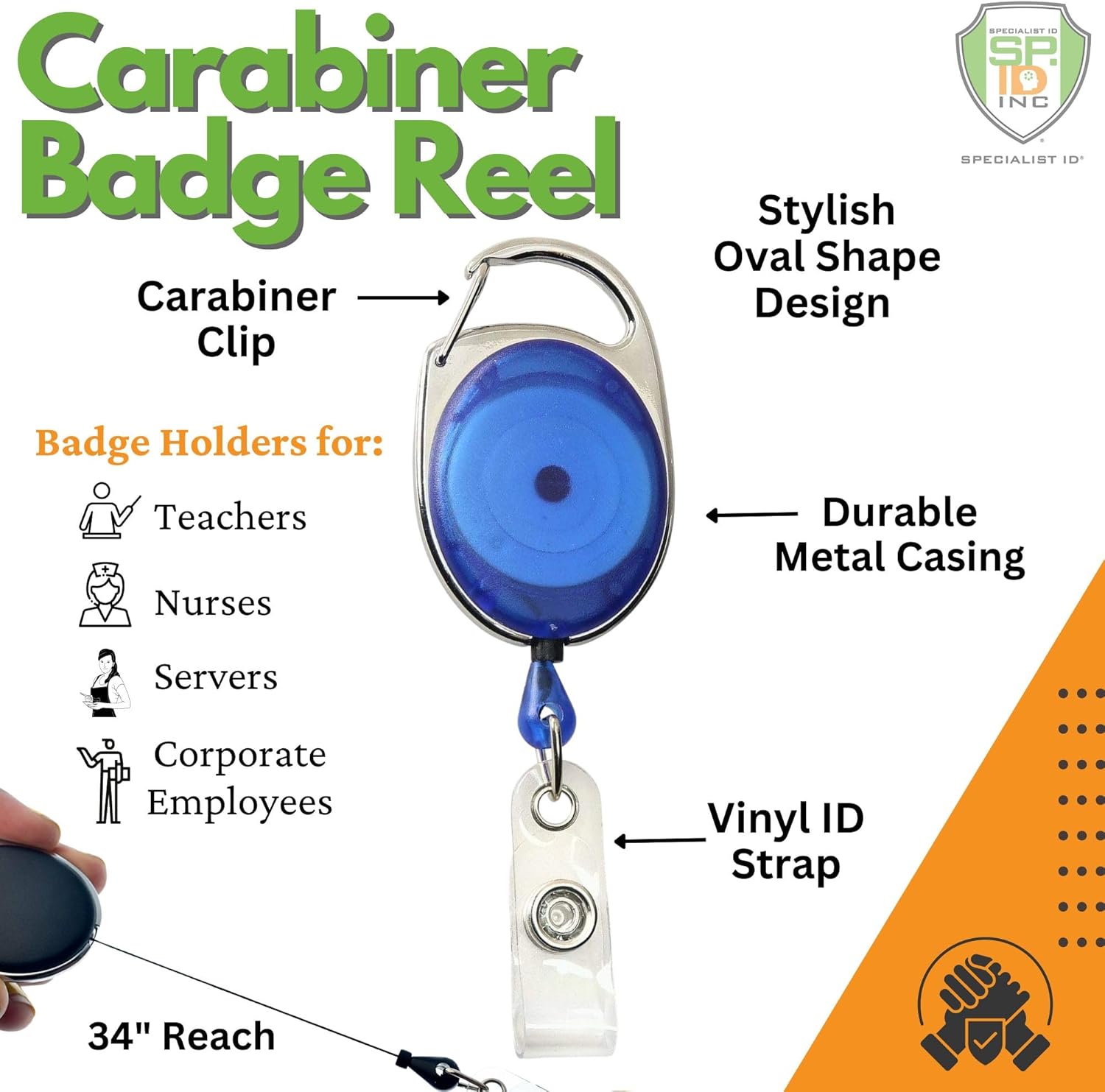 Bulk 100 Pack - Premium Carabiner Clip Badge Reels - Retractable I.D. Card Holders with Carabiner Belt Loop Clip and ID Strap - Cute Oval Shaped Badge Holders with Smooth Cord Pull (Assorted Colors)