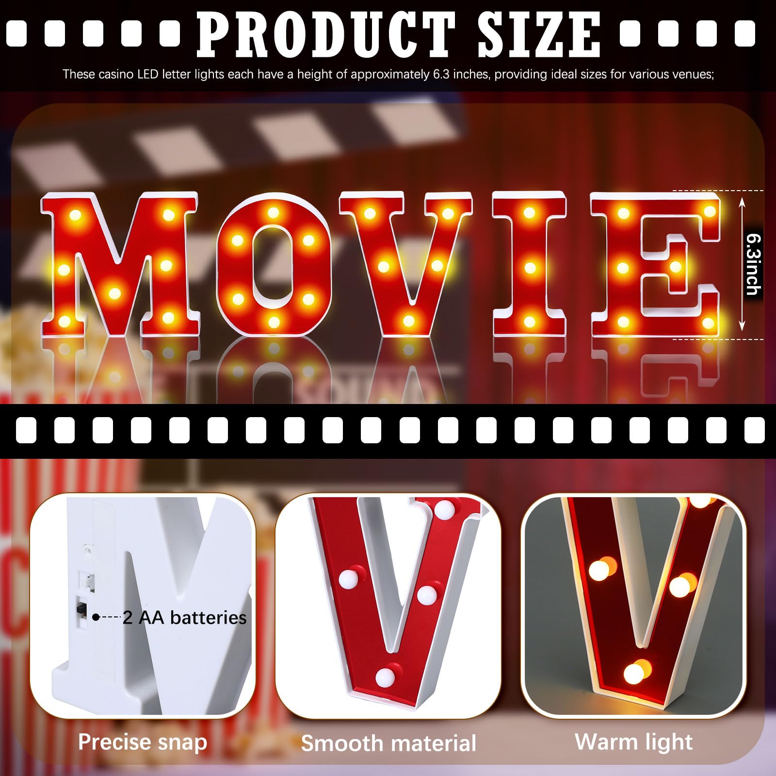 Aurelema Movie Light up Letters Sign Party Decorations Battery Powered Marquee Lighted Sign Alphabet LED Letter Lights for Night Party Tabletop Decor Supplies