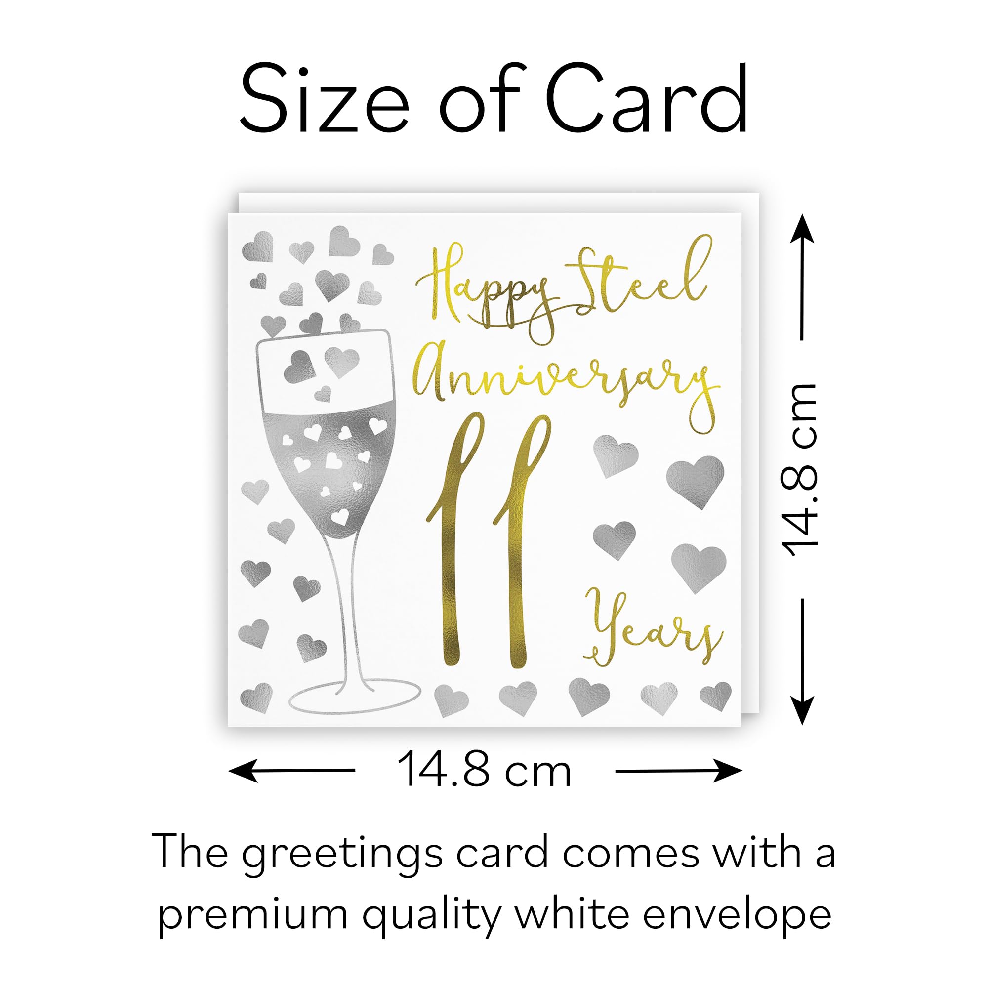 Hunts England, 11th Wedding Anniversary Card, Happy Steel Anniversary, 11 Years, Silver Hearts Collection - Image 4