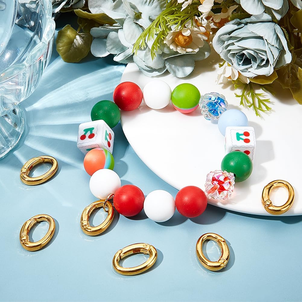SUNNYCLUE 1 Box 6Pcs Real 18k Gold Plated Spring Oval Rings Connector Brass Oval Key Ring Carabiner Clip Snap Egg Shape Keyring Buckle for Keychains Bags Purses Jewelry Making Supplies DIY Crafts image 4