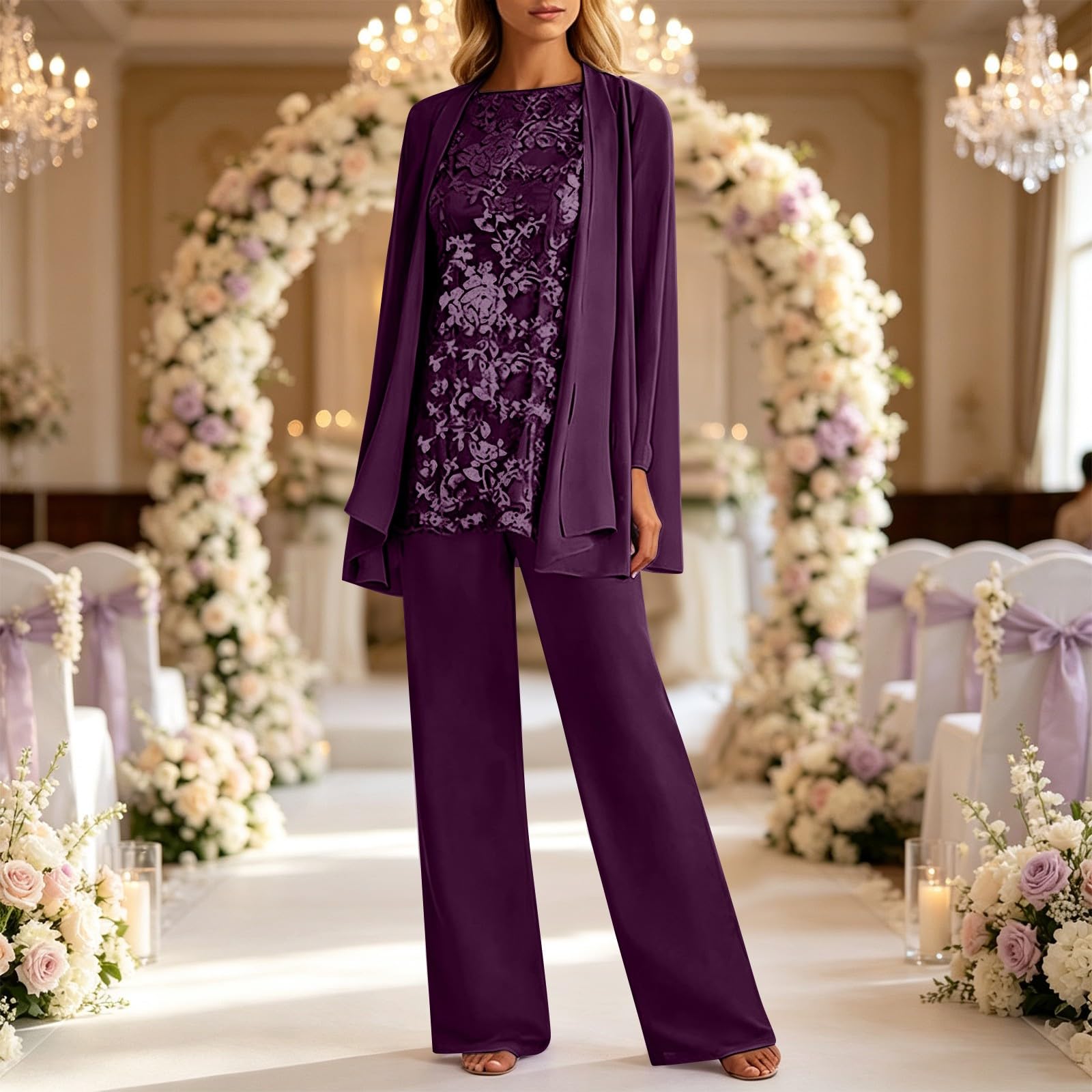 Completo Donna Elegante Tailleur Madre della Sposa in Chiffon