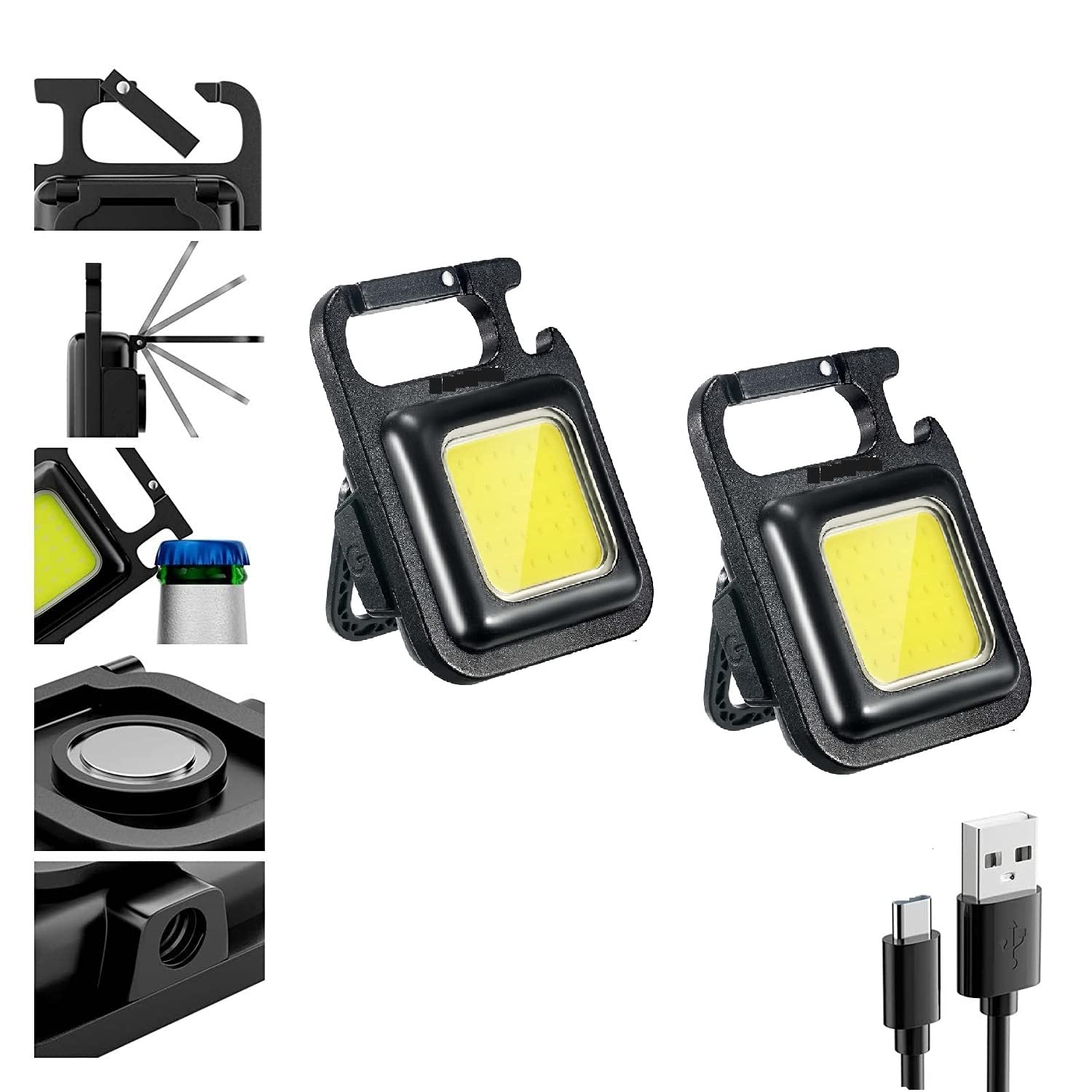 Autofy Keychain COB LED Light 2-Hours Battery Life Bottle Opener Magnetic Base Folding Bracket 500 Lumens Rechargeable Emergency Light (4 Modes; Aluminum - Pack of 2) (B0C5RPP23P) Amazon Price History, Amazon Price Tracker