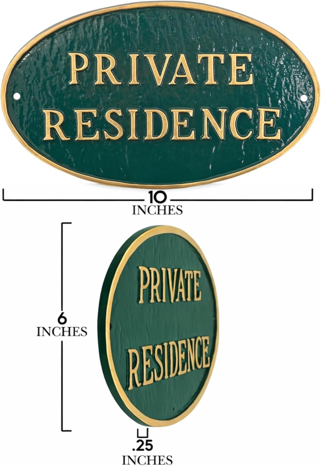 Montague Metal Products Private Residence Sign – Hunter Green & Gold Wall Mounted Oval Metal Plaque, 6” x 10” Outdoor Home Private Property Sign