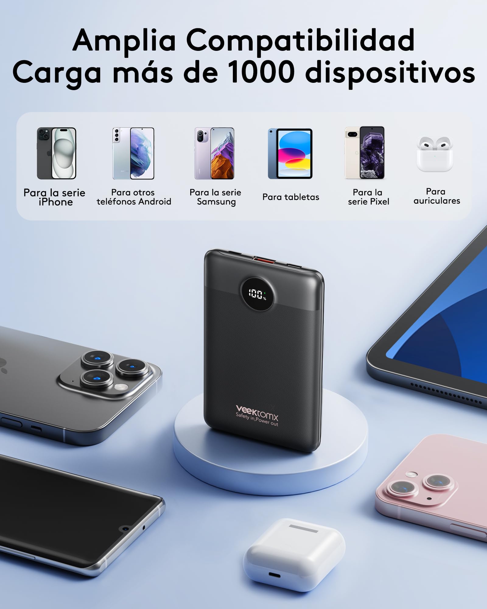 VEEKTOMX Mini Power Bank 10000mAh powerbank 22.5W PD3.0 QC3.0 Quick Charge USB C Portable Charger, mały rozmiar z 2 portami ładowania, kompatybilny z iPhone 15/iPad/Mini fan/Galaxy