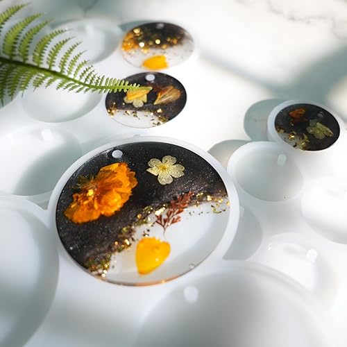 Miniatura 5 de Juego de moldes de silicona redondos de 25 cavidades grandes + medianos + pequeños para llavero de joyería de resina