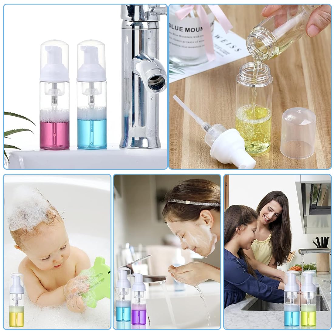 4 Pezzi Dispenser Sapone Schiuma, 50 ml Bottiglia di Schiuma, Transparent Dispenser Sapone Schiuma Foam Bottle Riutilizzabili per Cosmetici, Lozione, Bagno, Shampoo Liquidi