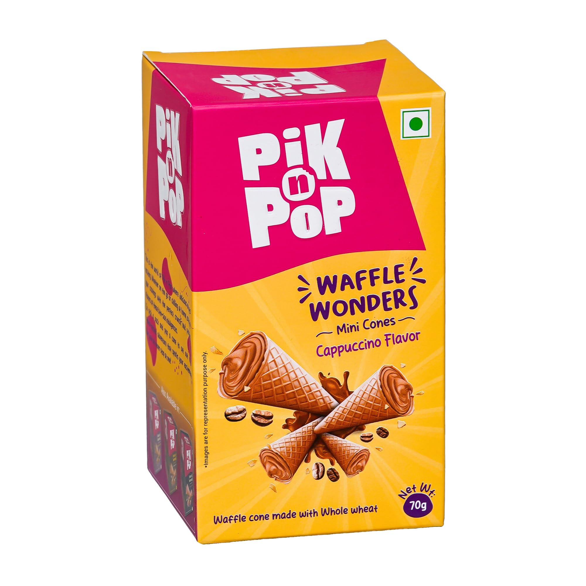 Sponsored Ad - Pik n Pop Cappuccino Mini Waffle Cones | Whole Wheat | Non-Meltable | Eggless | Crunchy Cappuccino Filled Cone Bites | Flavoured Cones, 70 Gram