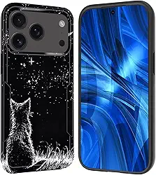 Capa para iPhone 17 Pro Max, [Testada em queda de grau militar] Capa protetora resistente à prova de choque resistente para iPhone 17 Pro Max 6,9 polegadas 2025, gato preto lua estrelada