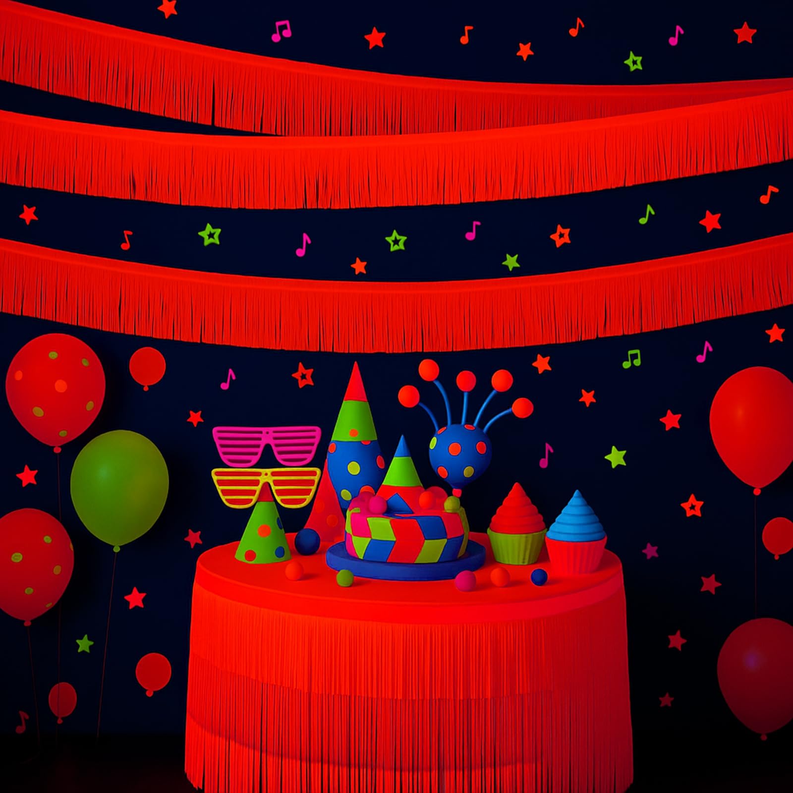 Rideaux de fête rouge fluo Tingjoo pour un anniversaire fluo