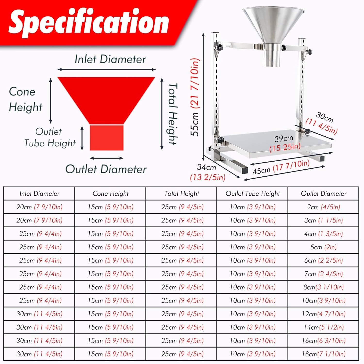 ほっぱ じょうご スタンド付き業務用菓子用漏斗、頑丈な給餌ホッパーステンレススチール漏斗、レストラン/デリ/キッチン用包装用漏斗スタ