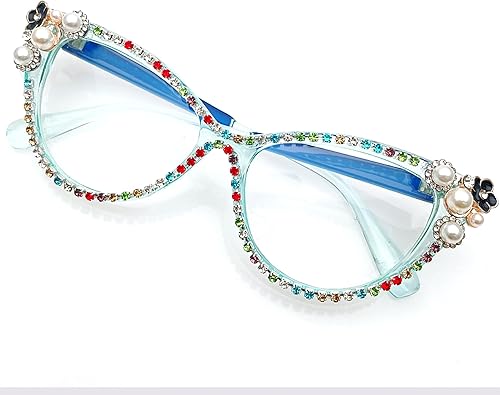 Miniatura 1 de bullabulling Gafas de lectura de ojo de gato, diamantes de imitación brillantes, marco de diamantes de imitación, gafas con bloqueo de luz azul