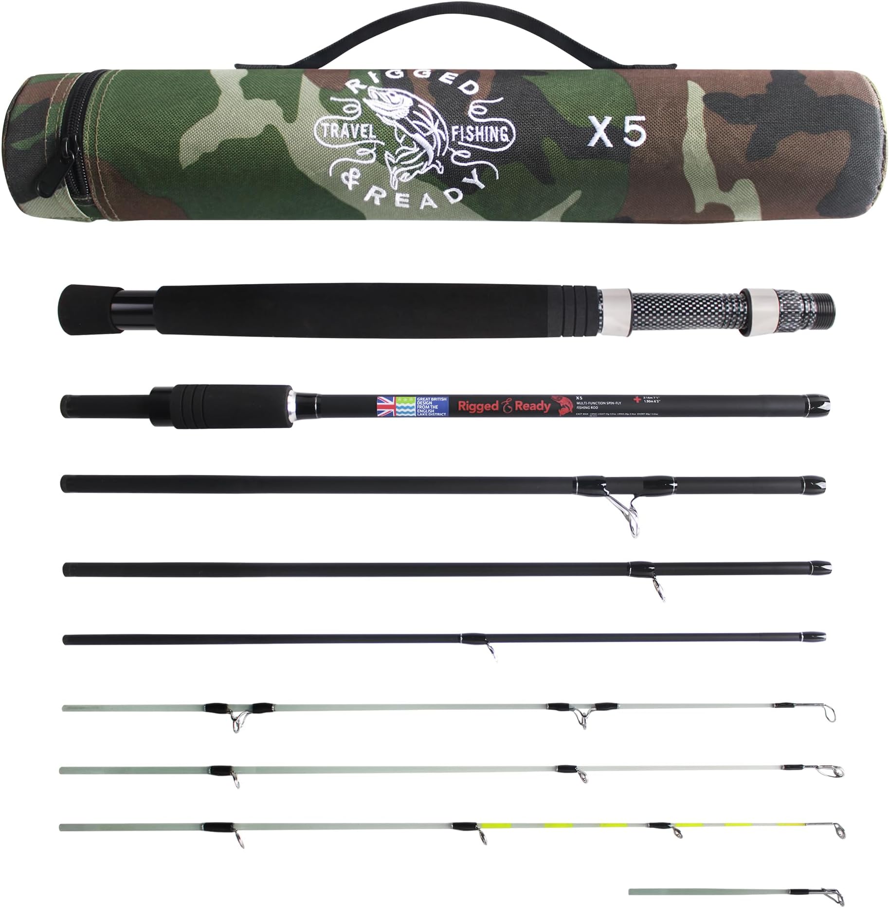 Rigged & Ready X Series™ Travel Fishing Rods. 6 Super Compact Combos and Rods, Multi-Functional, Spinning Poles. 5 to 25 Techniques from one Rod. Spin, Bass, Carp, Fly. Fresh & Saltwater Angling.