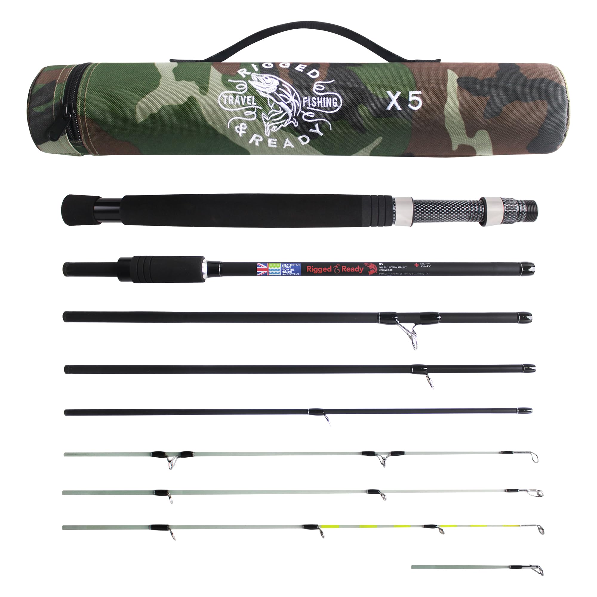Rigged & Ready X Series™ Travel Fishing Rods. 6 Super Compact Combos and Rods, Multi-Functional, Spinning Poles. 5 to 25 Techniques from one Rod. Spin, Bass, Carp, Fly. Fresh & Saltwater Angling.