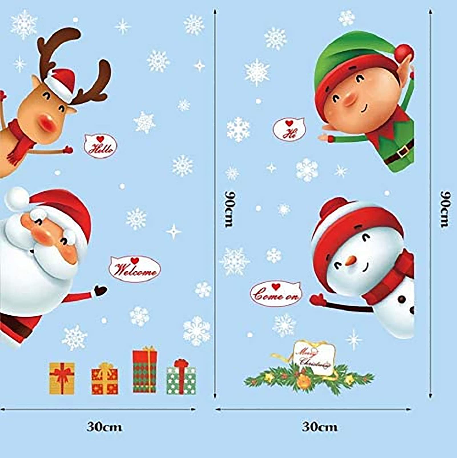 MSQ 4 hojas de decoración navideña pegatina para ventana con copos de nieve