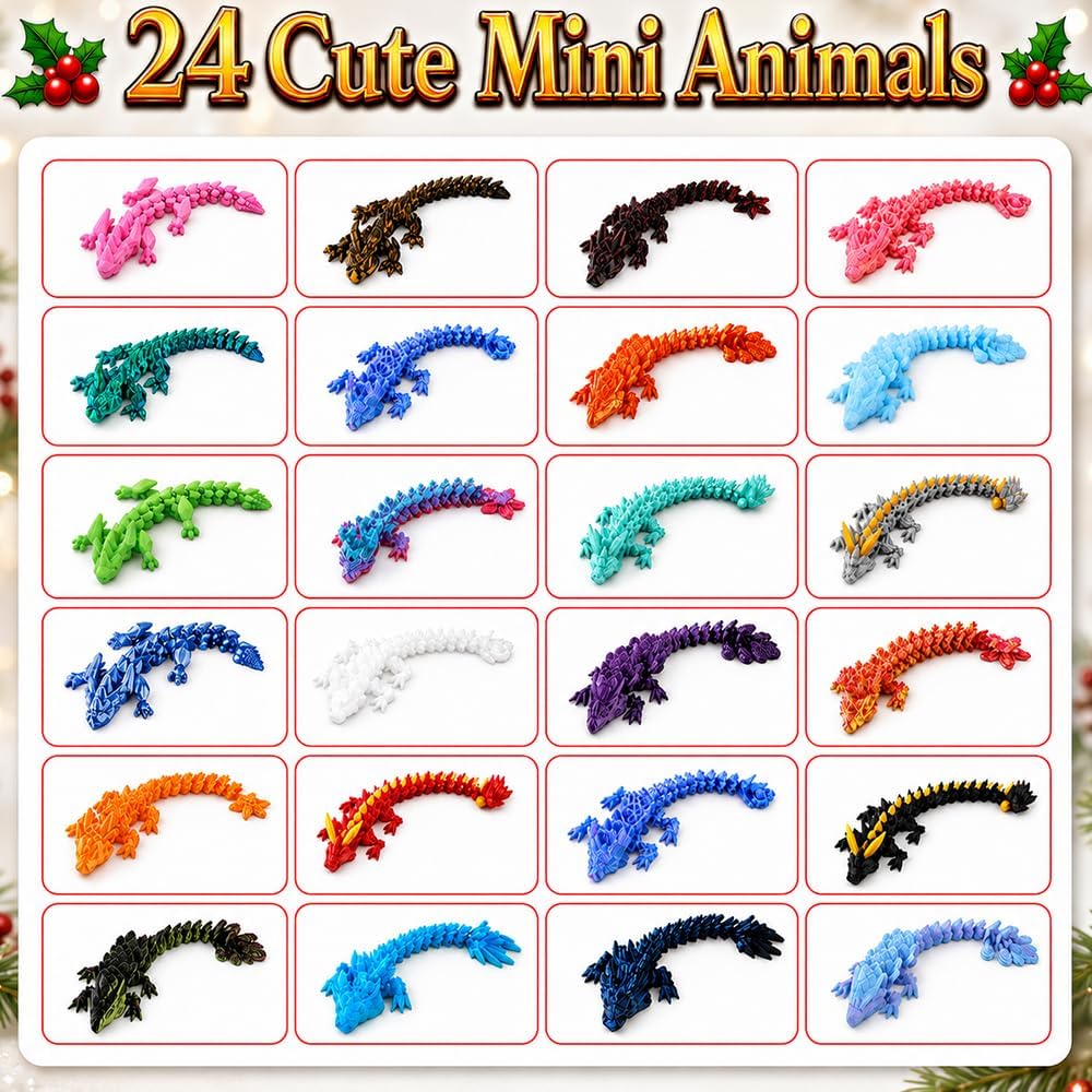 Celltestria 2026 Advent Calendar 24Pcs 3D Printed Dragon with Eggs Toys
