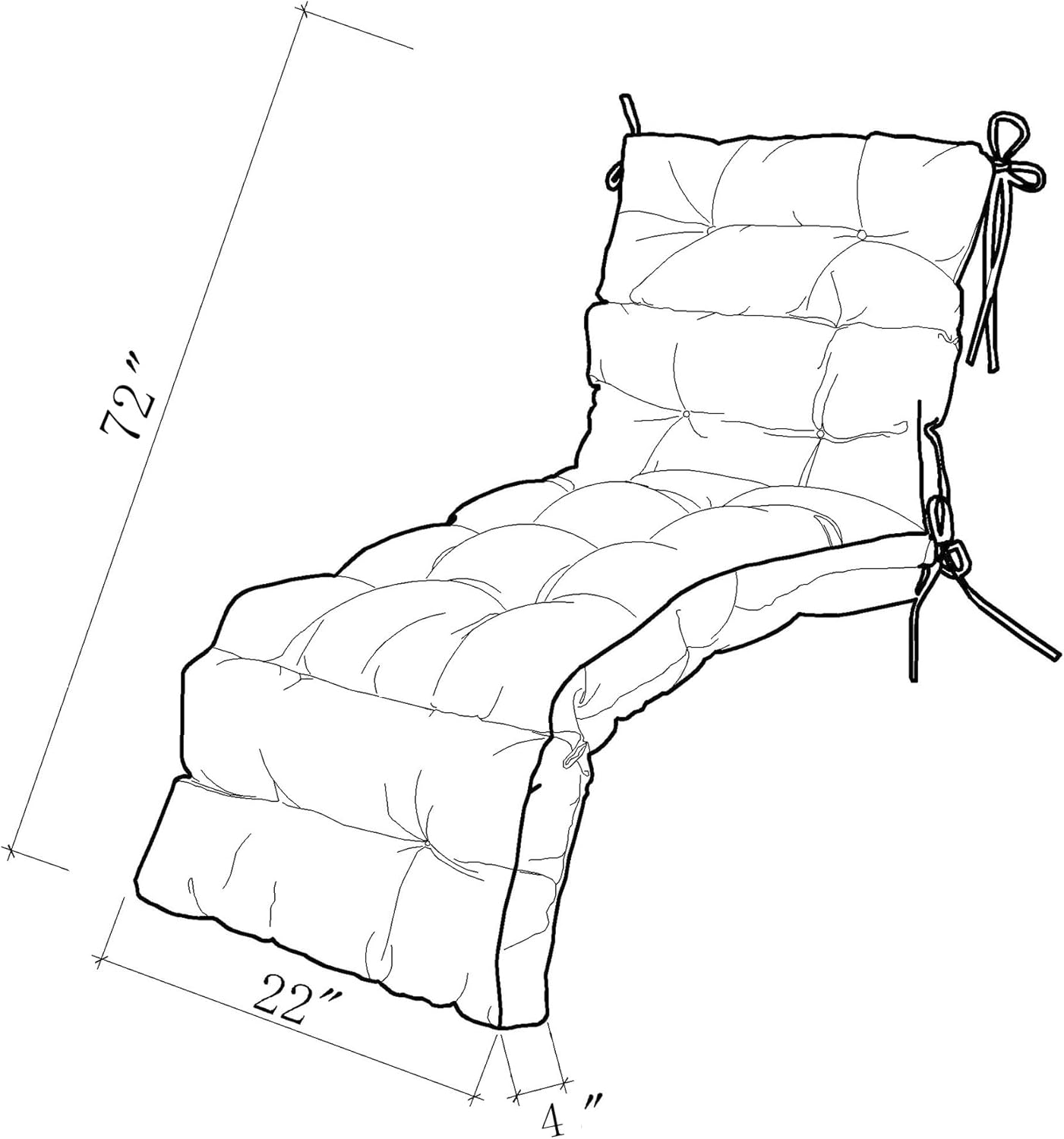 ARTPLAN Outdoor Chasie Lounge Tufted Thick Cushion with Ties,Replacement Wicker Chair Cushion for Paito Fruniture,72x22x4inches,All Weather,Invisible Green