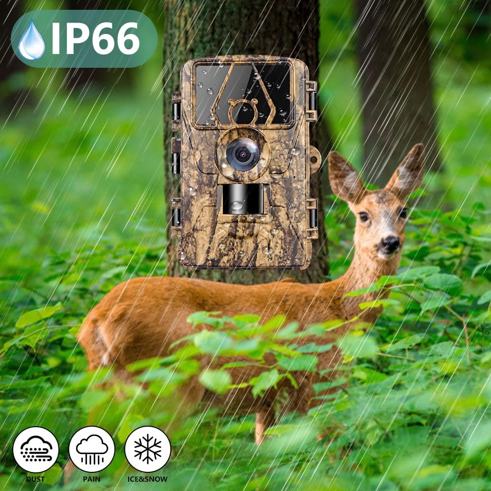Wildkamera mit 8K Video, 60MP Full HD, WLAN & Handyübertragung APP, Bewegungssensor, Nachtsicht, 0,1s Auslösezeit, Infrarot Wildtierkamera, Wasserdicht IP66, inkl. 32G Speicherkarte & Kartenleser