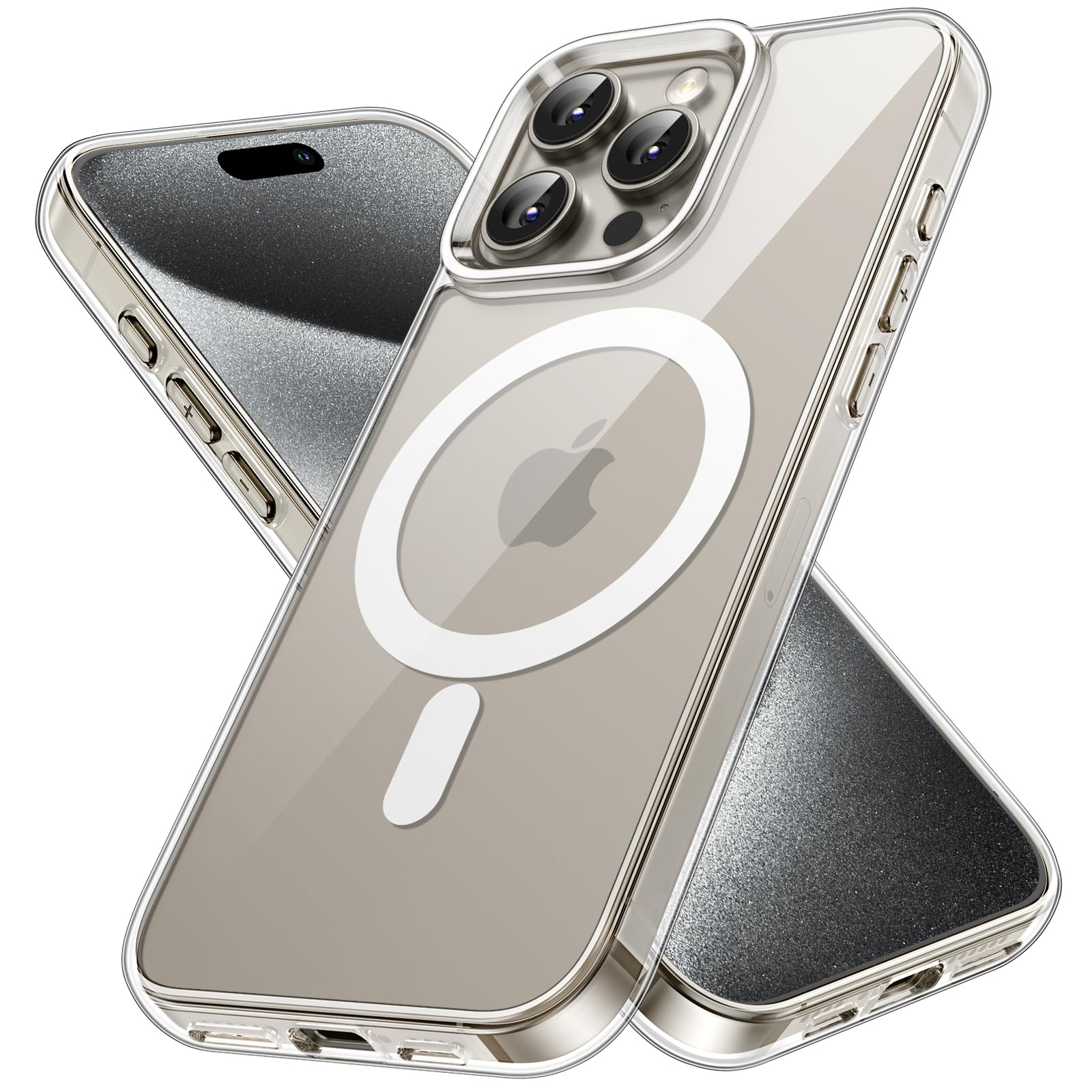 JETech Magnetic Case for iPhone 15 Pro Max 6.7-Inch Compatible with MagSafe Wireless Charging, Shockproof Phone Bumper Cover, Anti-Scratch Clear Back (Clear)