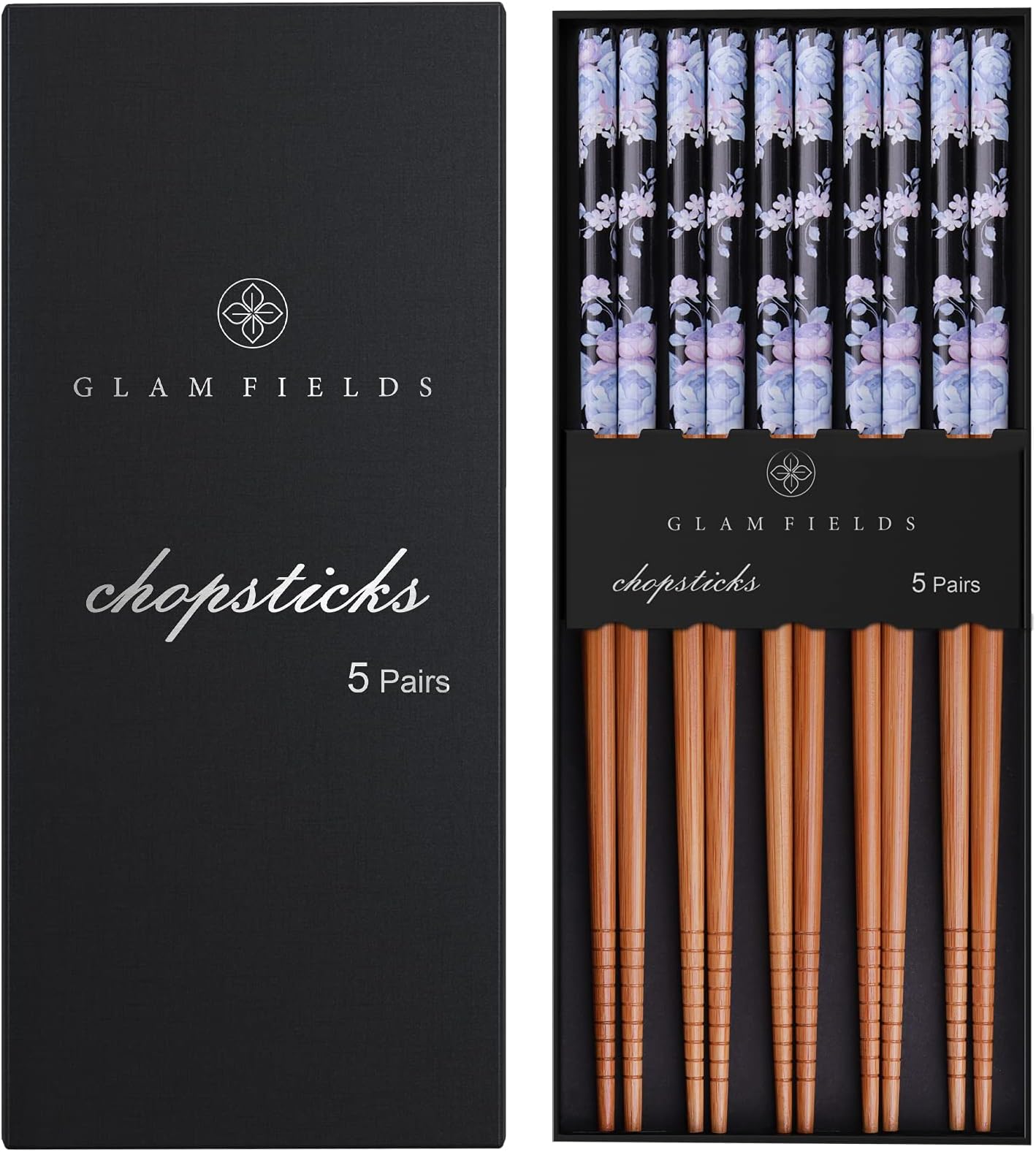 GLAMFIELDS Bamboo Chopsticks Reusable Japanese Style Lightweight 5 Pairs Chop Sticks Case Gift Set