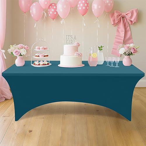 Miniatura 210 de Smiry Paquete de 2 manteles de elastano de 6 pies, elásticos ajustables, lavables y sin arrugas, rectangulares para mesa de patio, para exteriores,