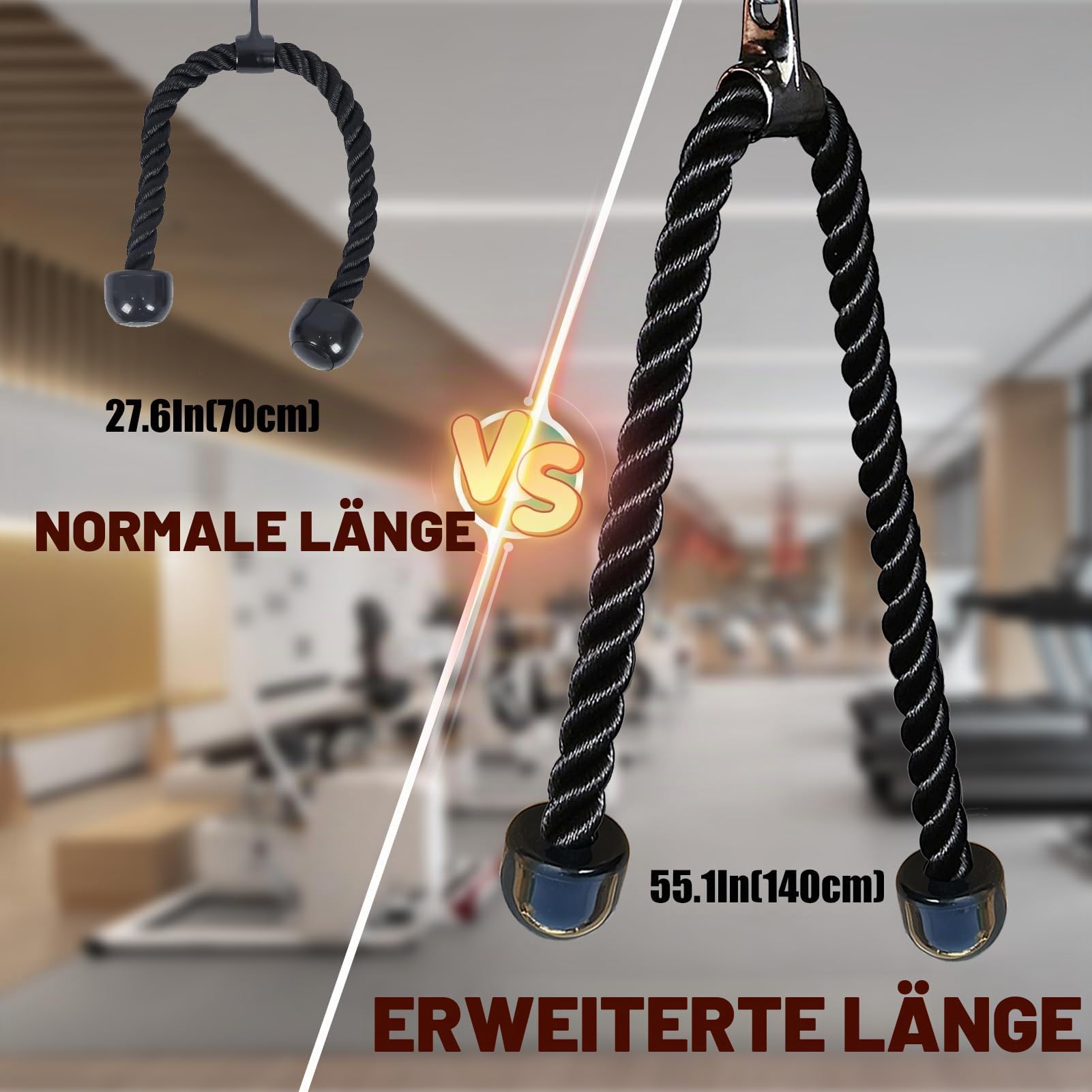 langes Triceps Seil, Seil Pull Down Befestigung 120/140/160cm, Tricep Pull Down Seil für Home Gym Riemenscheibe System, Kabelmaschine Befestigung