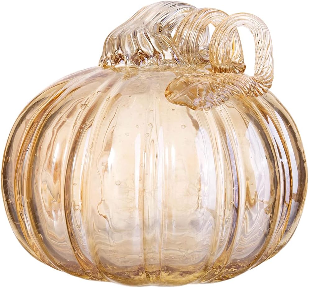 Gorgeous Home Glass Pumpkin Decorations for Halloween Fall Harvest Thanksgiving Handmade Art Collectibles Figurines Home Decorative Ornaments (Gold Pink(5.5