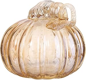 Gorgeous Home Glass Pumpkin Decorations for Halloween Fall Harvest Thanksgiving Handmade Art Collectibles Figurines Home Decorative Ornaments (Gold Pink(5.5
