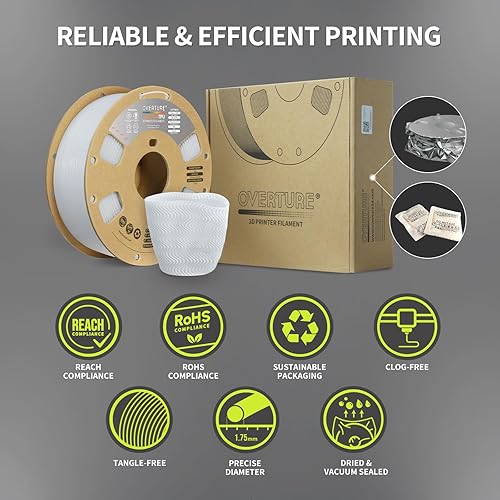 Vista 43 de OVERTURE - Filamento de TPU de alta velocidad 1/16 pulgadas, rollo flexible 95A, impresora 3D, precisión dimensional +/- 0.001 pulgada, se adapta a