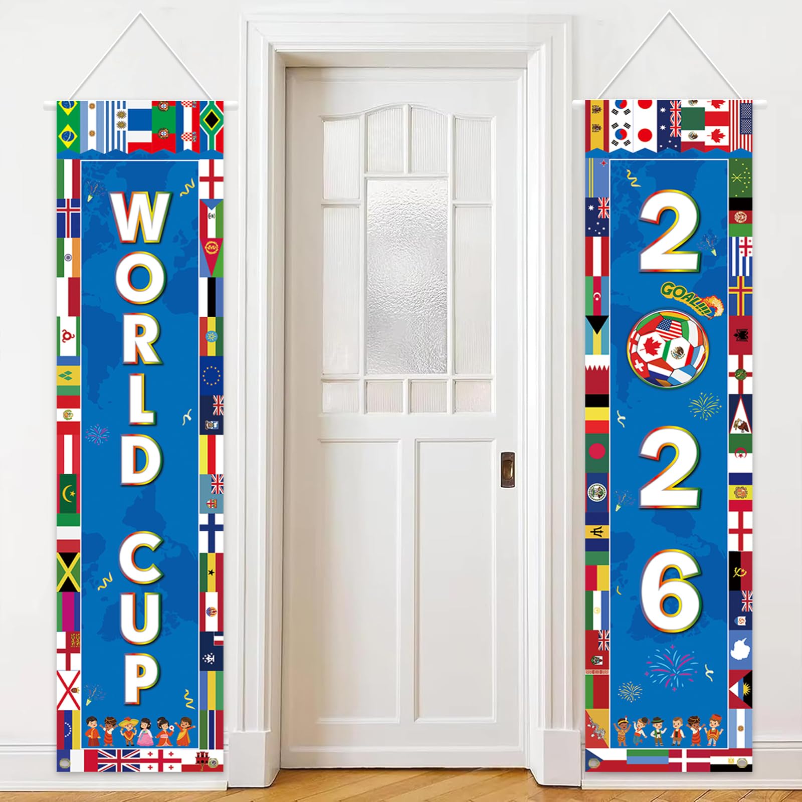 World Cup Football 2026 Decorations Door Banner World Cup Theme for Sports Events Home Wall Porch Front Door Backdrop Easy to Hang and Reusable for Football Fans, Parties and Celebrations 120x30cm