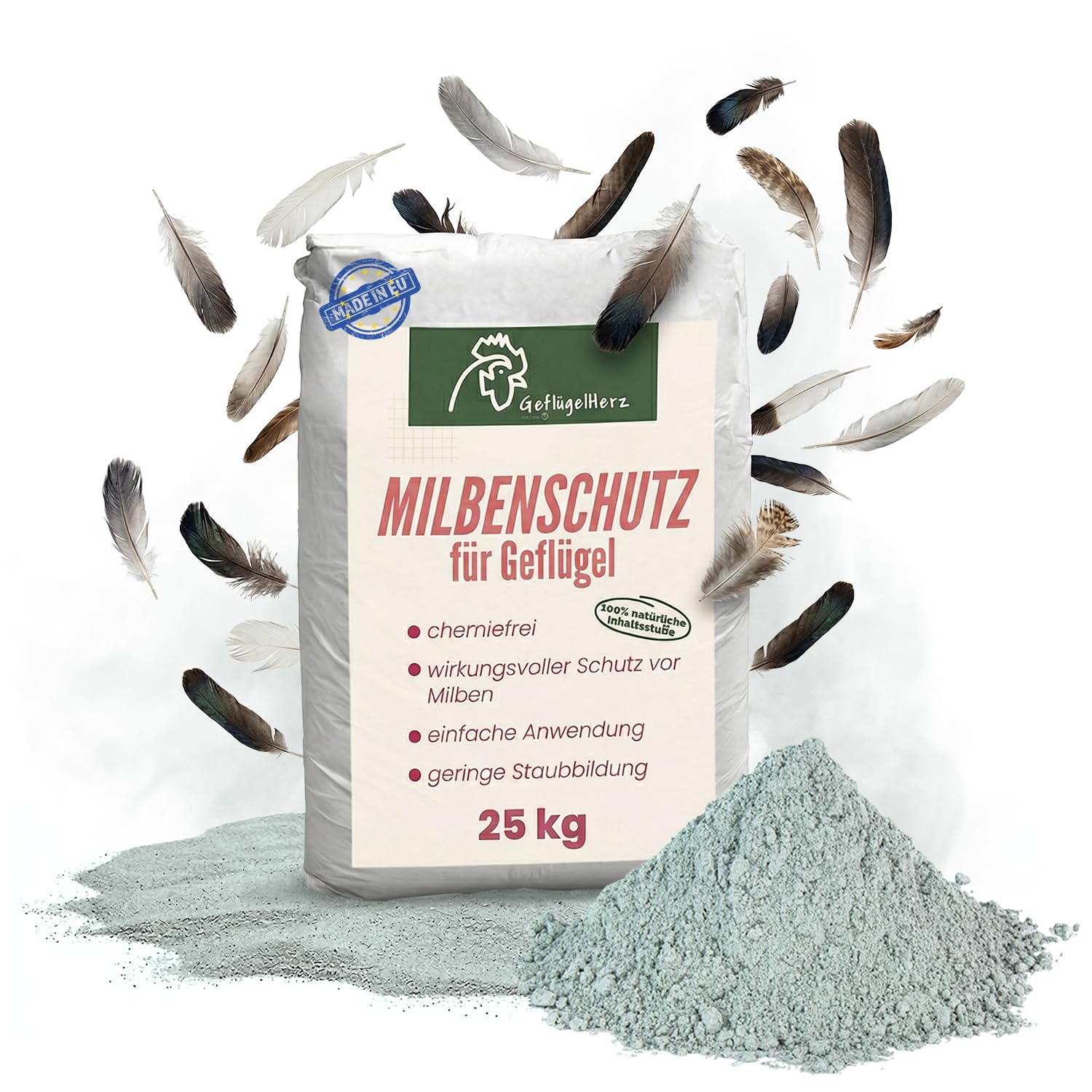 Petigi GeflügelHerz 100% Natural protección contra ácaros 25 kg baño de Polvo para Pollos Polvo contra ácaros baño de Arena baño seco Polvo para ácaros Agente