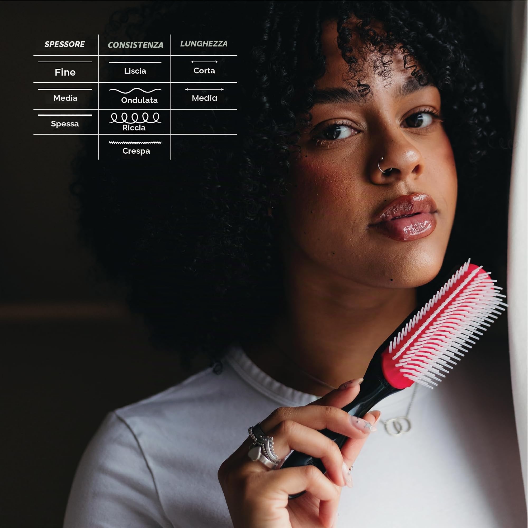 Denman Curly Hair Brush D3 (Black & Red) 7 Row Styling Brush for Detangling, Separating, Shaping and Defining Curls - For Women and Men
