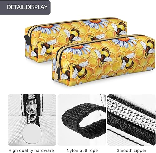 Miniatura 6 de IMPCOKRU Bolsa Pequeña para Lápices, Bolsa de Lápices de Estudio, Estuche para Llaves, Abeja y Colmena Dorada, Estuche de Almacenamiento de