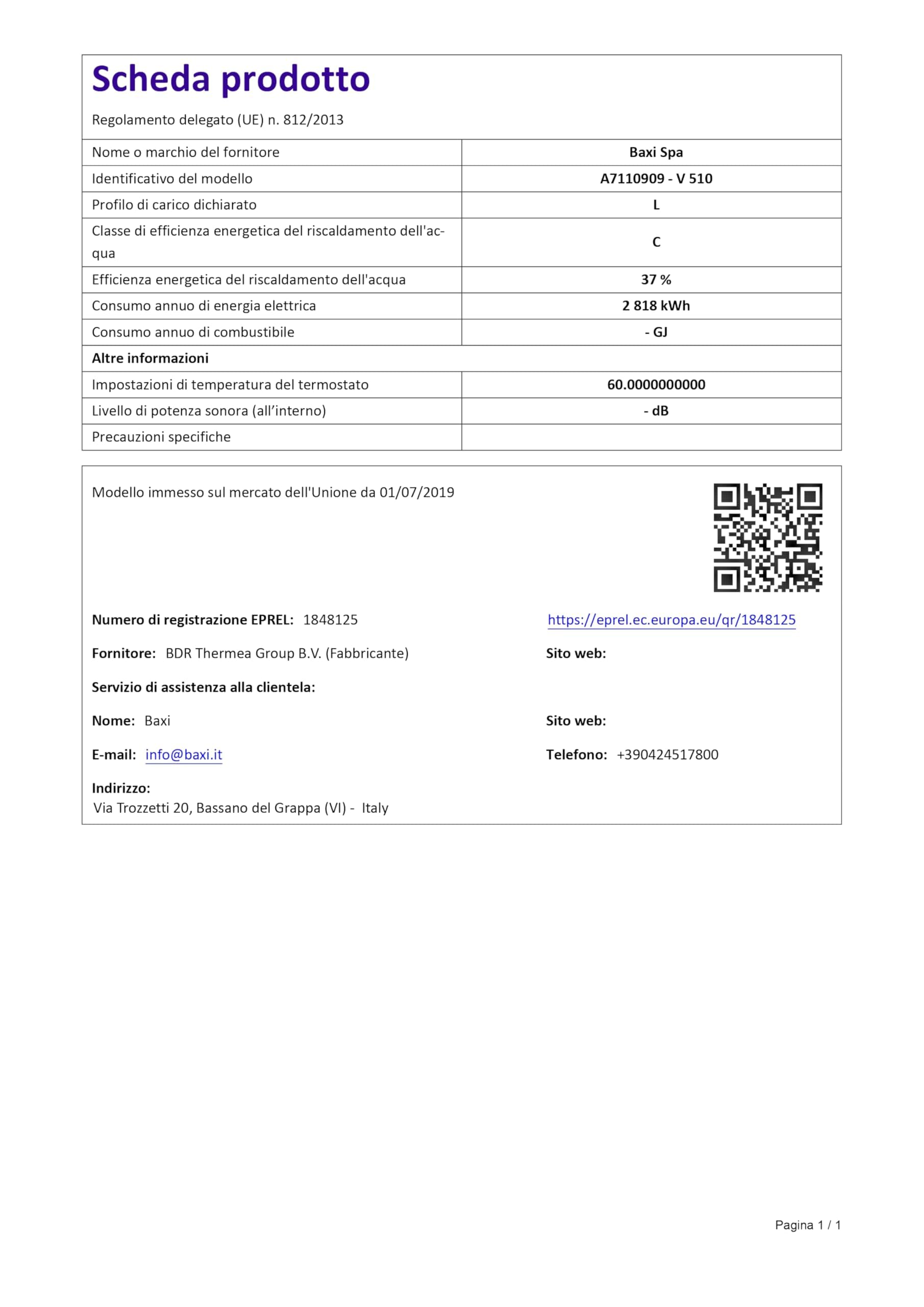 Baxi Must+ V510 Scaldacqua Elettrico Verticale, Boiler Scaldabagno a Accumulo per Acqua Calda Sanitaria, 100 Litri, 1,5 kW