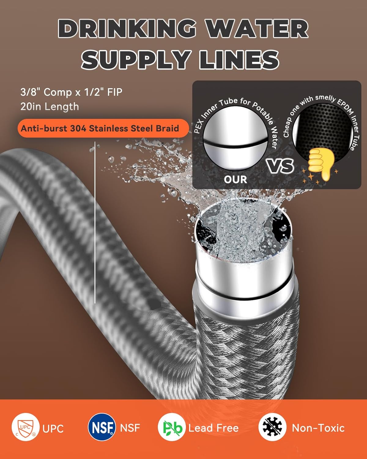 Instant Hot Water Recirculation System with 68-118℉ Temp. Adjustable Bypass Valve for Tank Water Heaters, 20-in PEX Supply Lines for Potable Water, with Everything Needed to Install