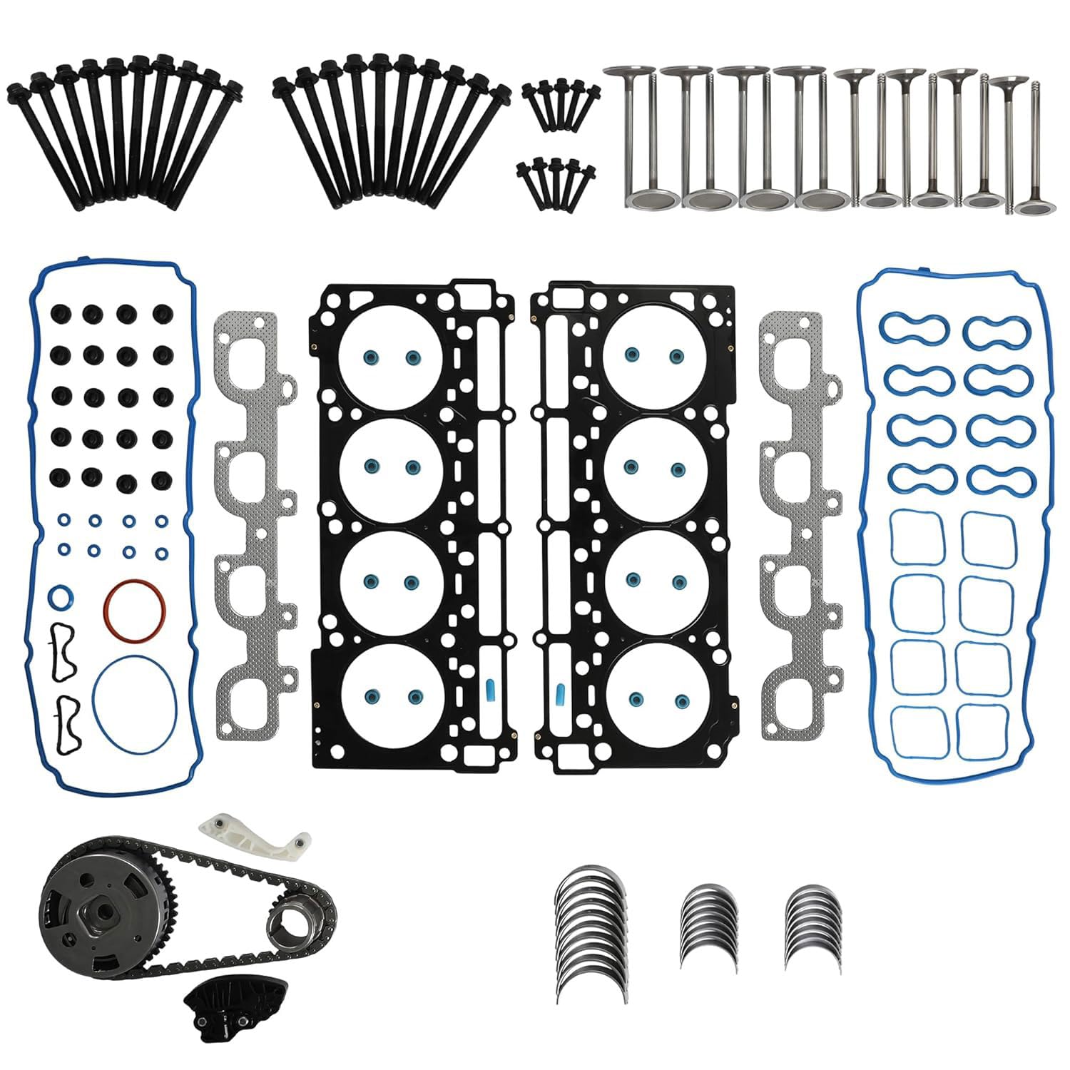 6.4L V8 Engine Head Gasket Set Timing Chain Kit W/Bolts Tensioner Connecting Rod Bearing for Chrysler Dodge Jeep Ram 2012-2020 HS26568PT