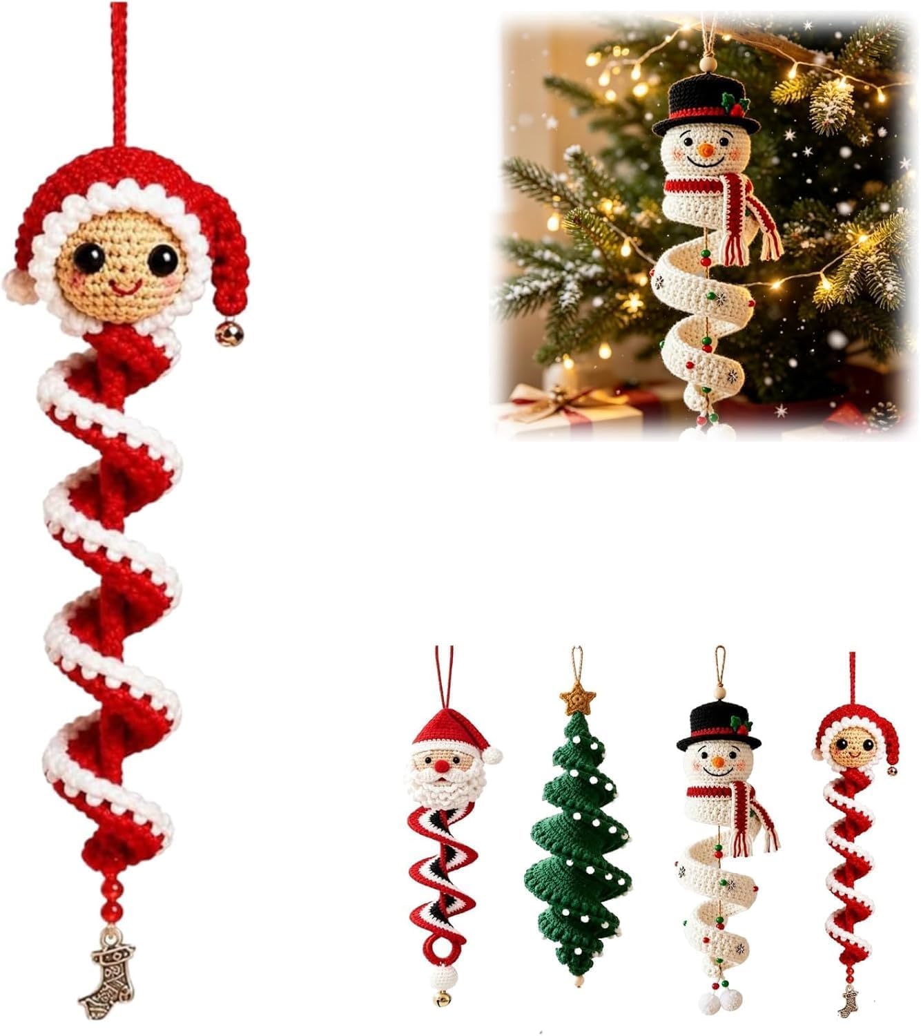 Crochet Snowman Spiral Ornament DIY Kit with Soft Yarn (D)
