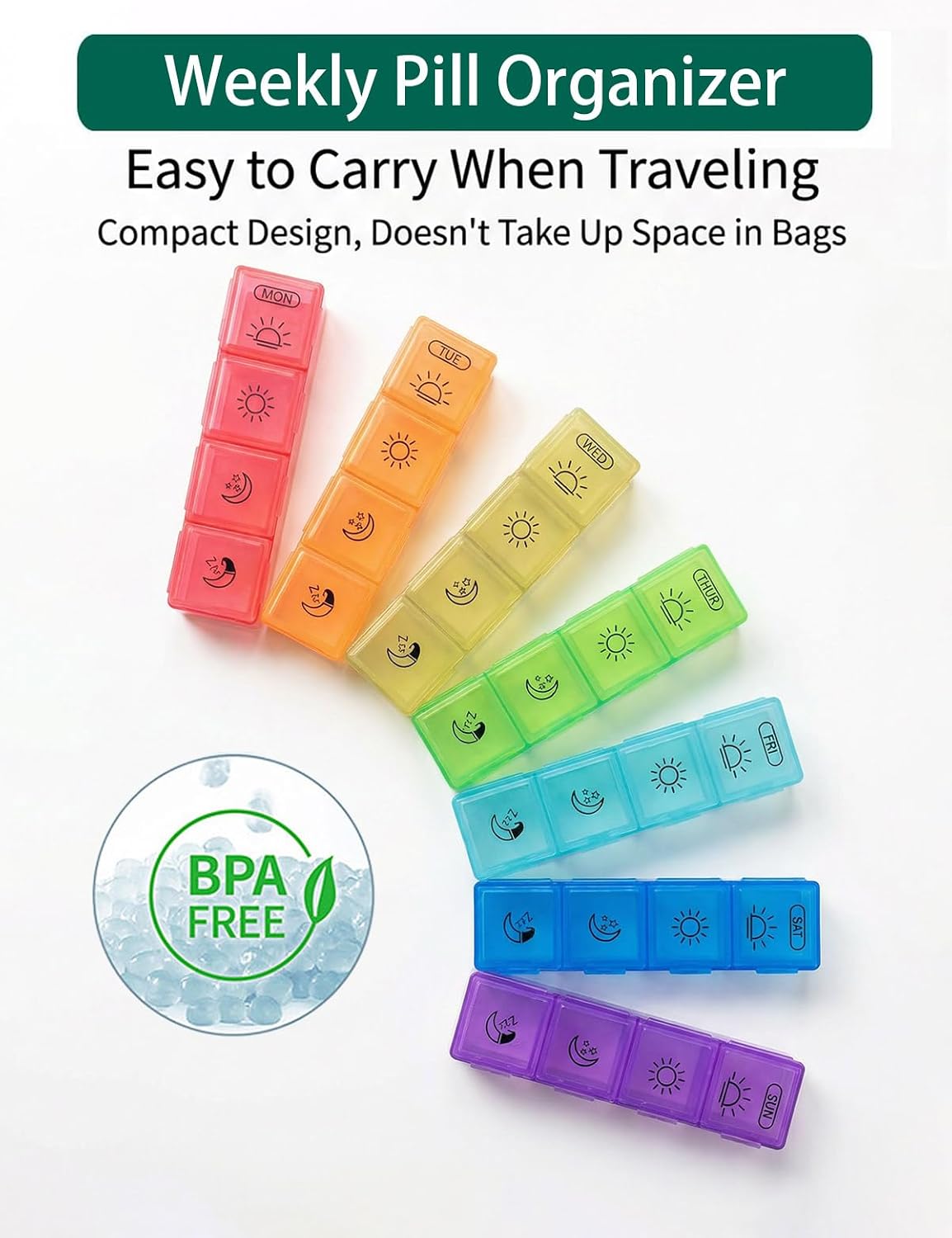 7-Day Weekly Extra Large Pill Organizer, 4 Times a Day Pill Organizer, Portable Medication Case for Travel & Home,Black Pill case for Vitamin/Fish Oil/Supplements