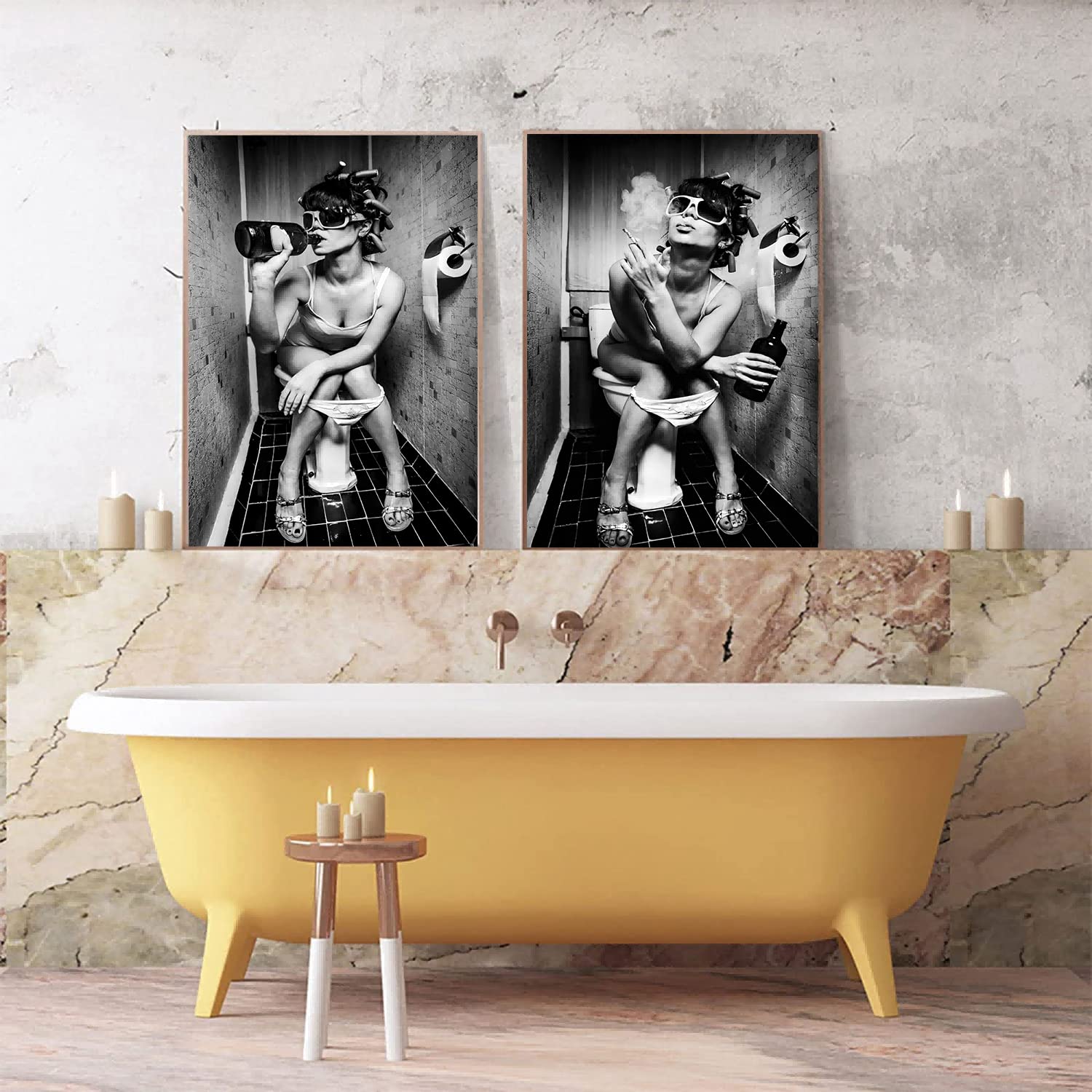 WADBTP Immagini per il bagno, Immagini in bianco e nero, Moderne immagini decorative divertenti per soggiorno, bagno, camera da letto - Senza cornice (2 pezzi-HB2, 2 pezzi-70x100cm)