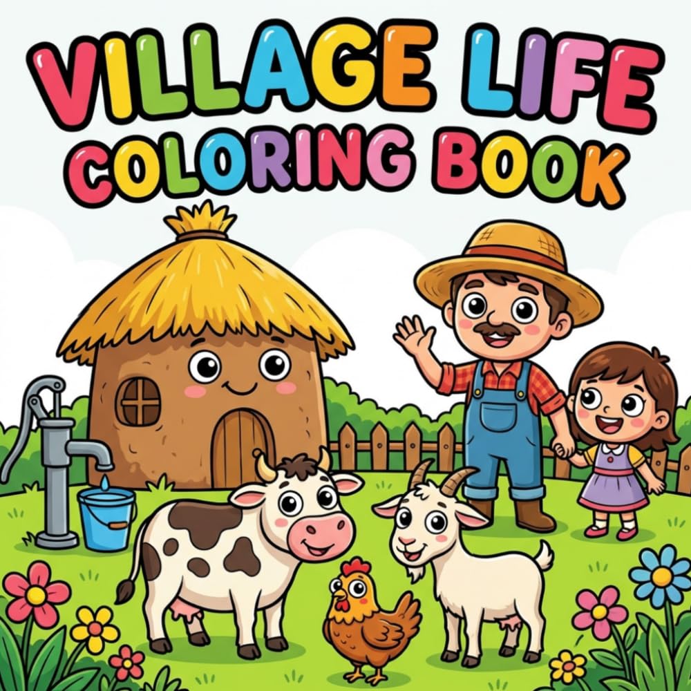 Village Life Coloring Book for Toddlers Ages 2–4: Bold and Easy Big Simple Village Scenes with Mud Houses, Farm Animals and Daily Rural Life for Boys and Girls