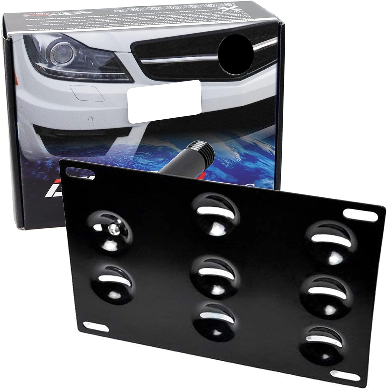 iJDMTOY No Drill Front Bumper Tow Hook License Plate Mounting Bracket Adapter Kit Compatible with Mercedes W204 C-Class W221 S-Class W166 ML-Class, X247 GLB-Class, C118 CLA-Class, etc