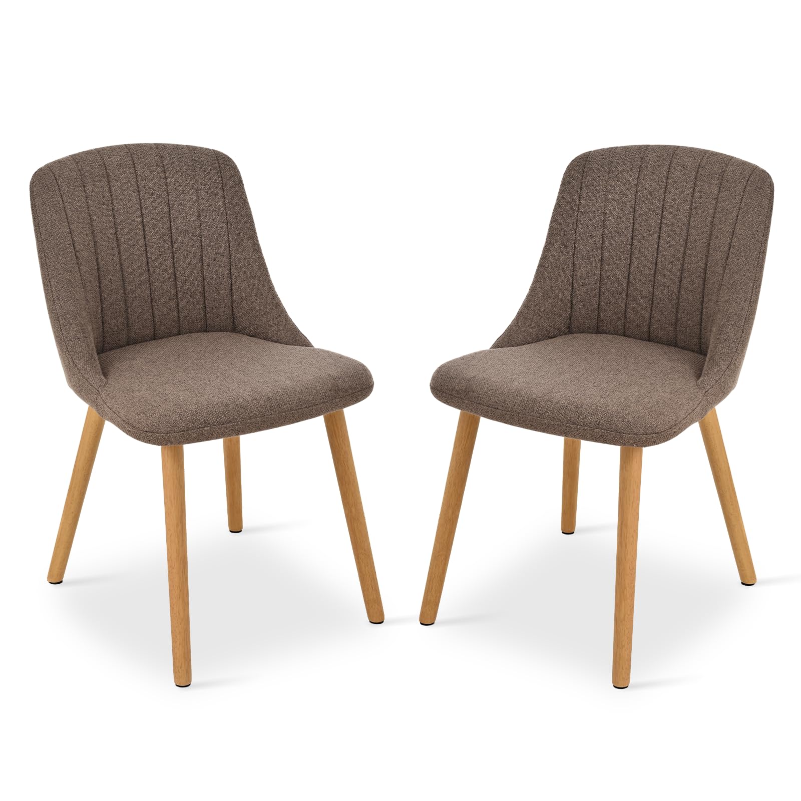 Goeurvant Dining Chairs Set of 2 Polyester Chairs for Living Room with Wood Legs Upholstered Kitchen Chair, Brown