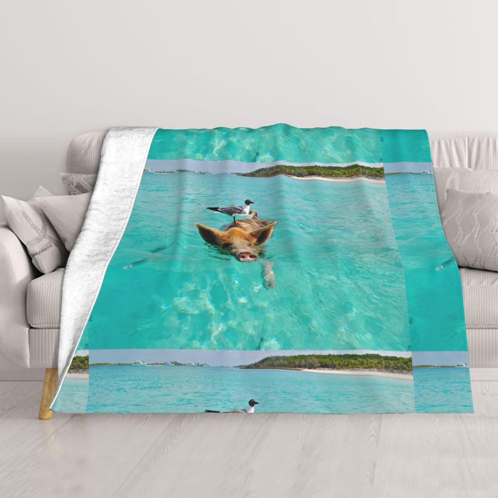 Couverture oiseau et cochon chaude réversible et grand plaid pelucheux pour literie et divan