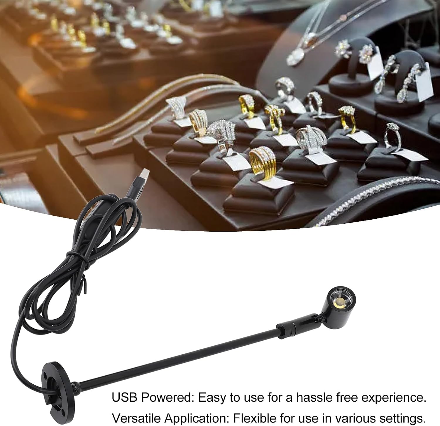 Adjustable LED Cabinet Spotlight for Jewelry Display, 5V USB Powered Mini Track Light with 360° Rotation, Aluminum Spot Light for Jewelry Exhibition, Showcases, Galleries, Museums (Black)