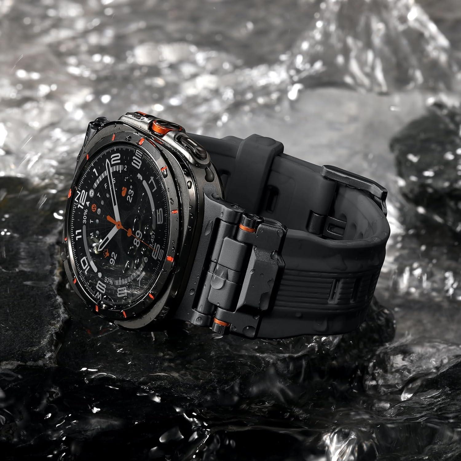 Bandletic Liquid Silicone Bands Compatible with Samsung Galaxy Watch Ultra Band 2025 2024 47mm for Men - Soft Rugged Sport Strap with Stainless Steel Buckle - Black Band with Black Connector - Image 7