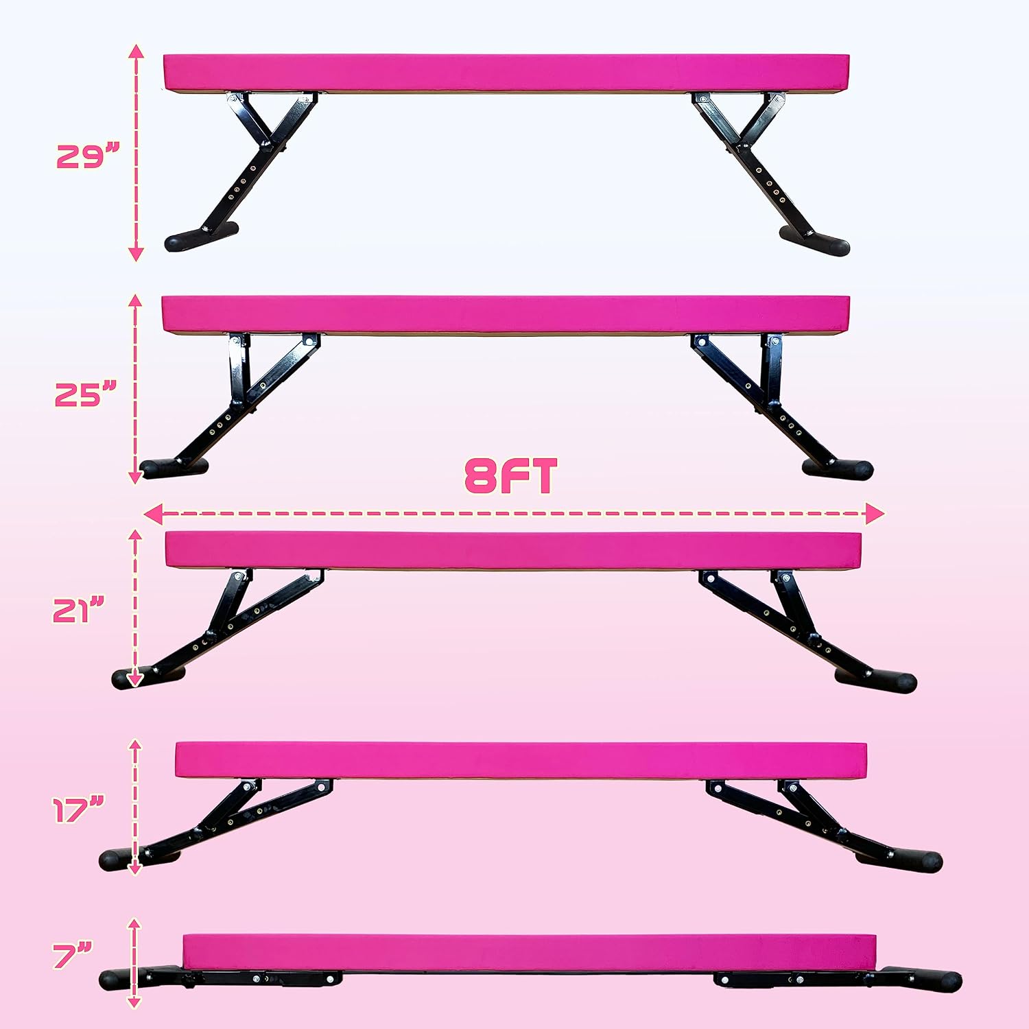 8FT Balance Beam, Raised Gymnastics Beam for Kids Ages 3-18, Home Gym Equipment for Training, Adjustable Balancing Beam Indoor